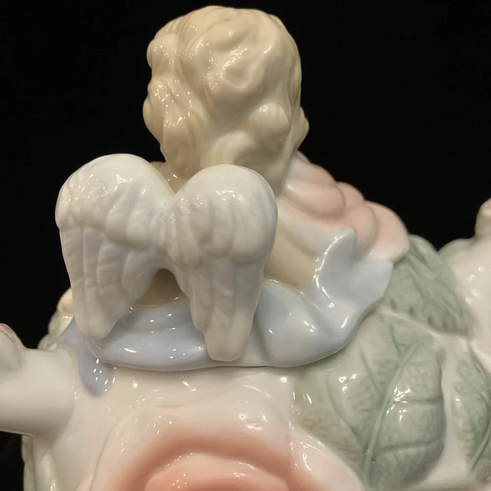 Avon Cherub & Pink Rose Porcelain Display Teapot Victorian Angel Vintage 1990s